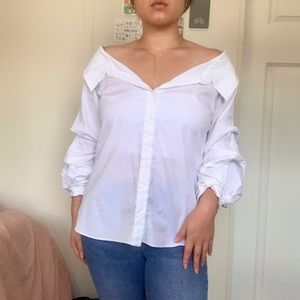 Zara White Off-the-Shoulder Button Up Shirt
